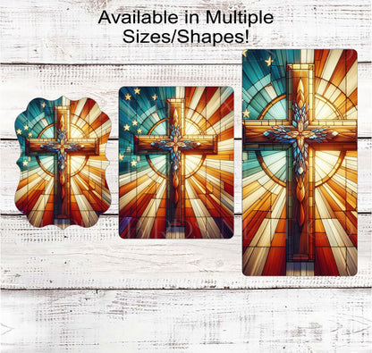 Stained Glass Cross Patriotic Wreath Sign - 4th of July Decor - God Bless America - American Flag Decor