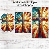 Stained Glass Cross Patriotic Wreath Sign - 4th of July Decor - God Bless America - American Flag Decor