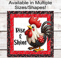 
              Rise and Shine Rooster Wreath Sign - Farmhouse Wreath Sign - Bandanna Print Sign
            