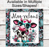 
              Farmhouse Cow Wreath Sign - Whimsical Decor - Moovelous Cow - Paisley Print
            