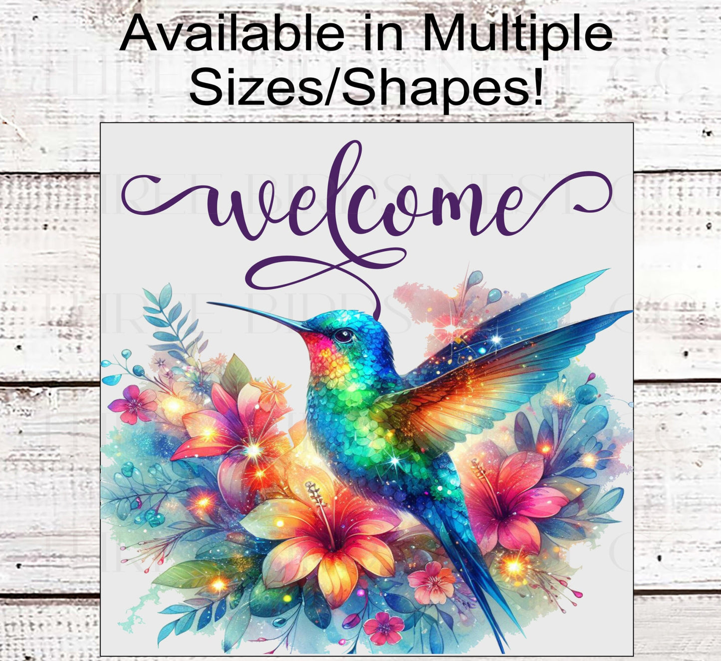 Hummingbird Welcome Wreath Sign - Floral Decor - Rainbow Colors