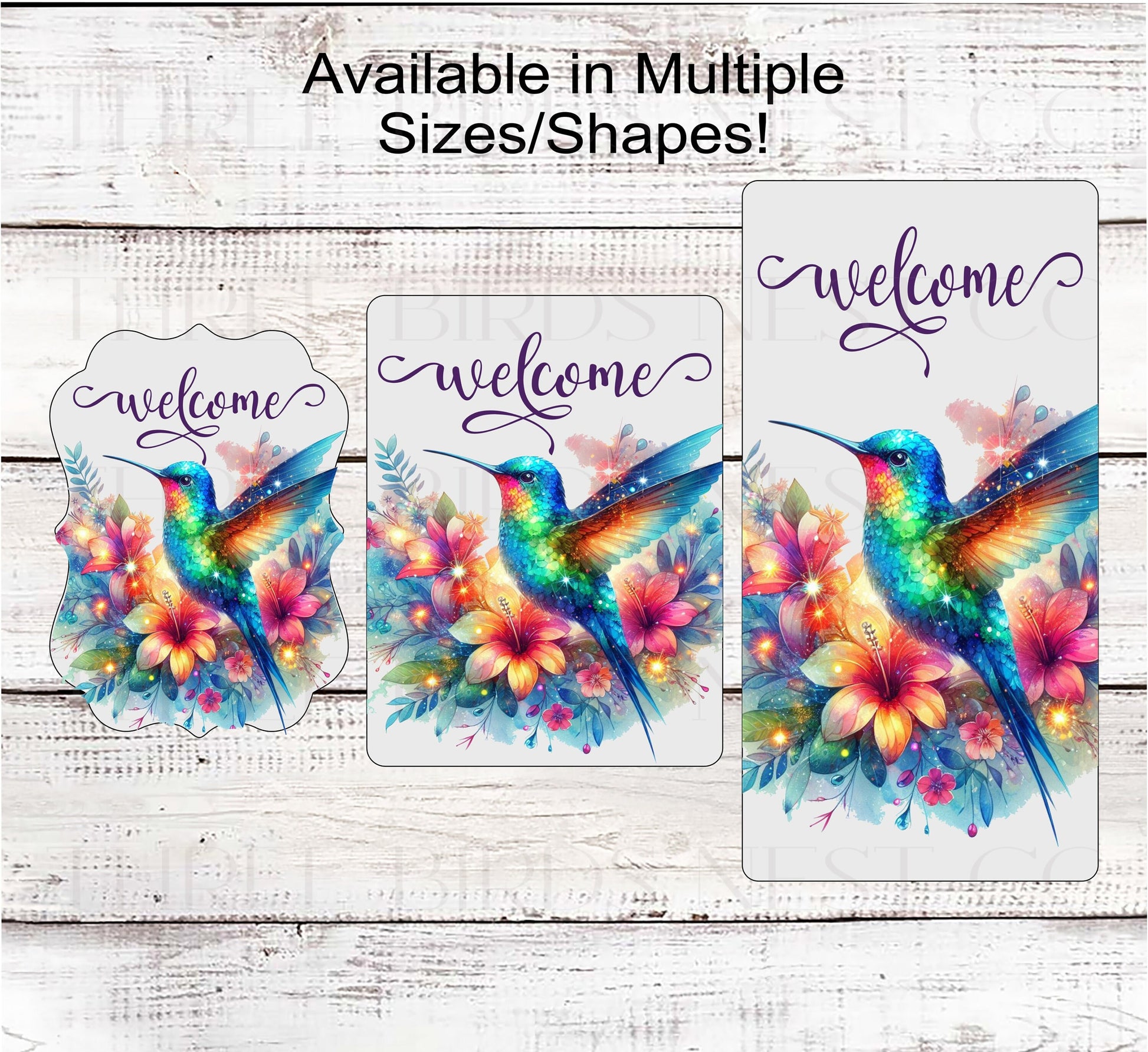 Hummingbird Welcome Wreath Sign - Floral Decor - Rainbow Colors