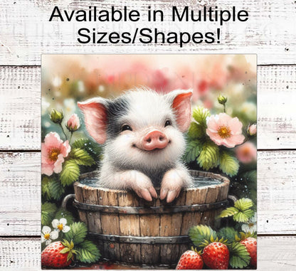 Pig Wreath Sign - Farm Fresh Strawberries - Rustic Farmhouse