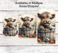 
              Scottish Highland Cow Calf Wreath Sign - Farm Fresh Strawberries - Rustic Farmhouse
            
