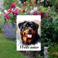 A beautiful Rottweiler Welcome Garden Flag that will be perfect for any Pet Lovers home!