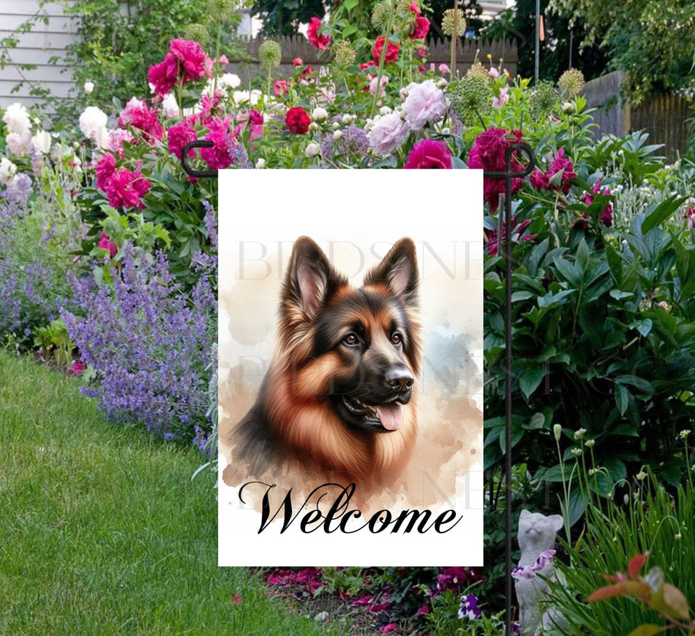 A beautiful German Shepherd Dog Welcome Garden Flag that will be perfect for any Pet Lovers home!