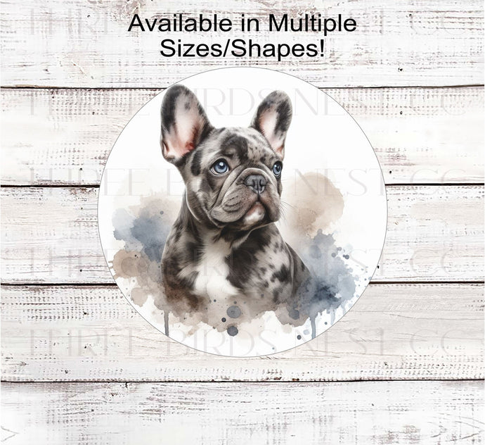 A beautiful Merle French Bulldog Everyday Wreath Sign.