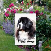 A beautiful Welcome Garden Flag with a Landseer Newfoundland dog.