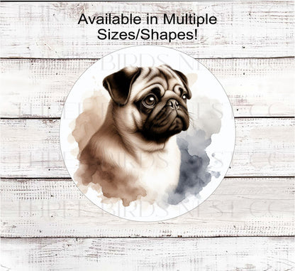 An Everyday Wreath Sign featuring an adorable Pug dog.