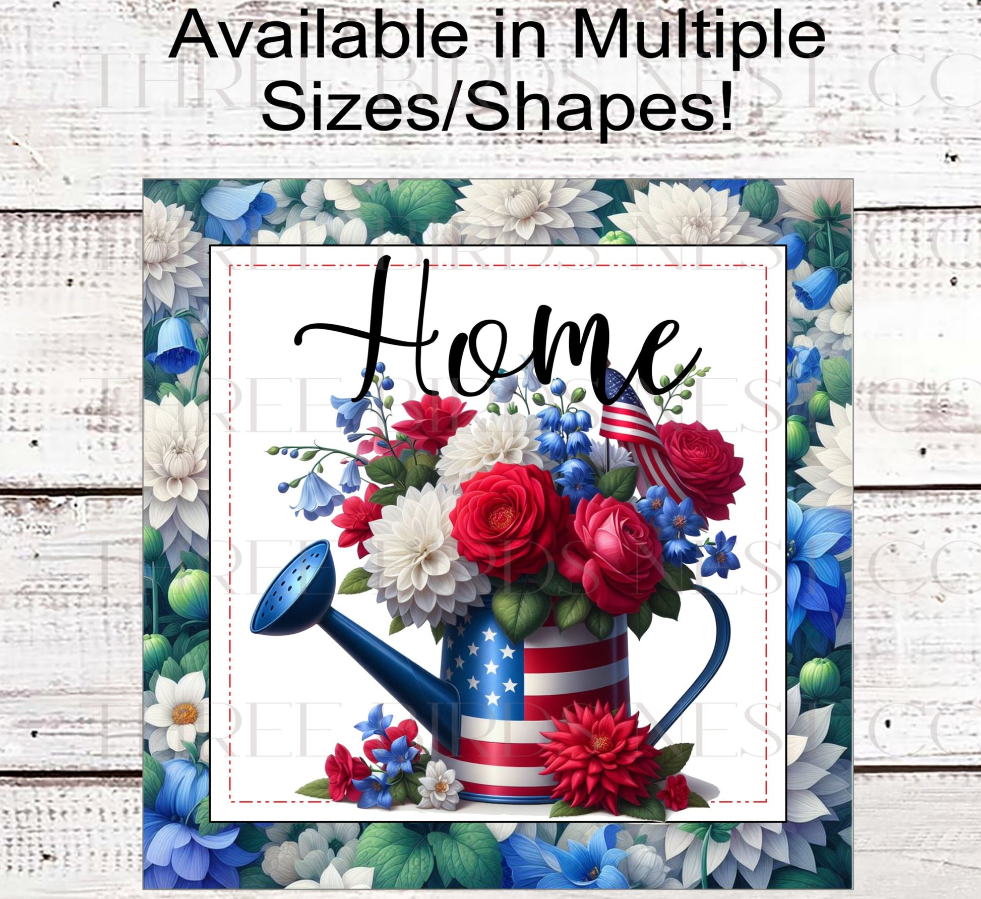 Watering Can Patriotic Home Wreath Sign - Floral Sign - 4th of July Decor - American Flag Decor