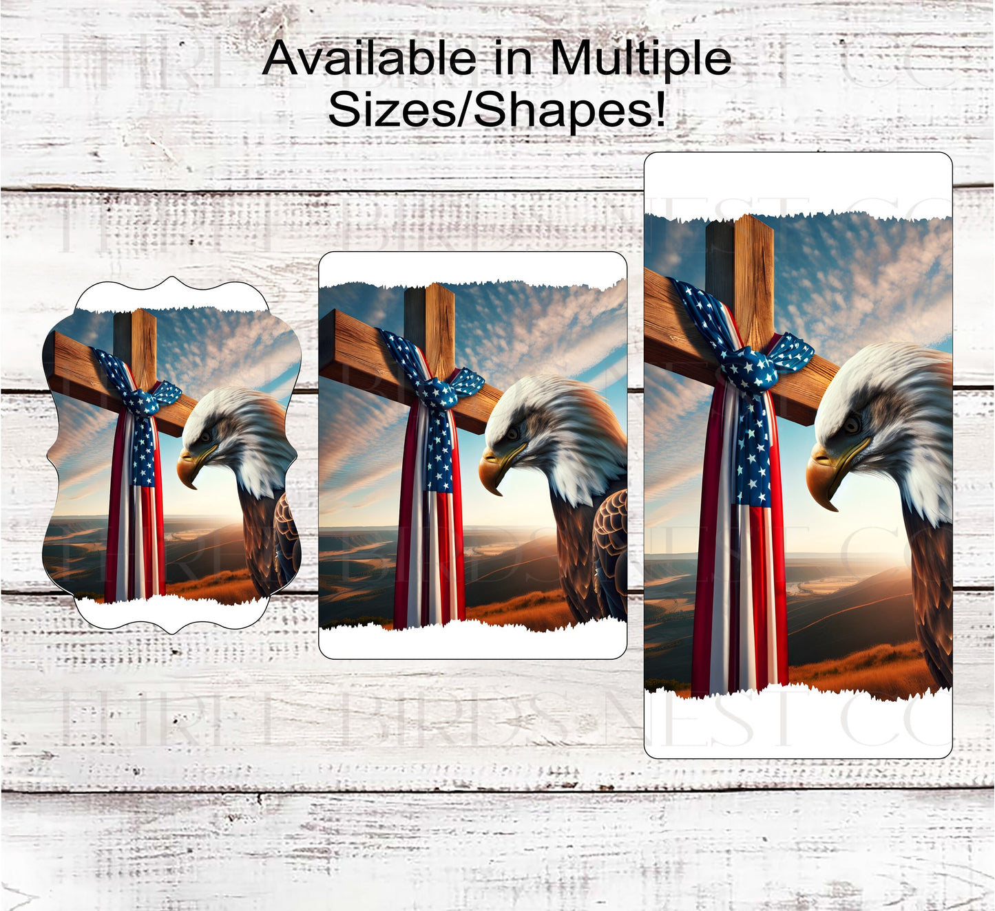 Patriotic Wreath Sign - American Flag - Bald Eagle - Religious Cross Sign - God Bless America