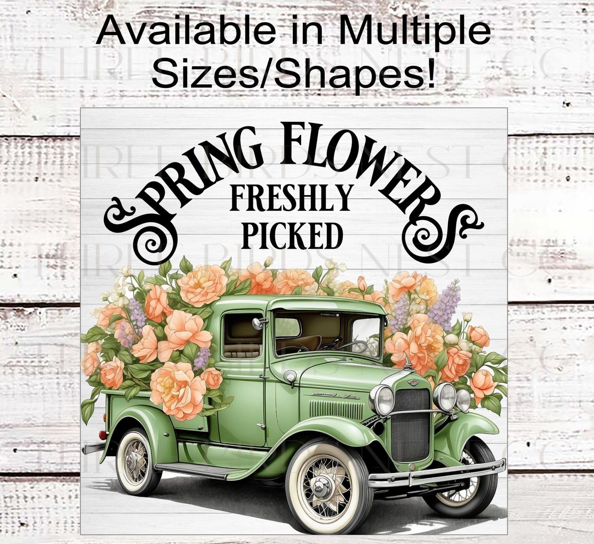 Fresh Spring Flowers Wreath Sign - Vintage Truck Decor - Floral Wreath Signs