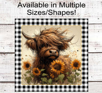 
              Baby Scottish Highland Cow Sign - Farmhouse Wreath Sign - Floral Welcome Sign - Sunflowers Decor
            