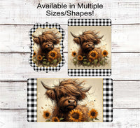 
              Baby Scottish Highland Cow Sign - Farmhouse Wreath Sign - Floral Welcome Sign - Sunflowers Decor
            
