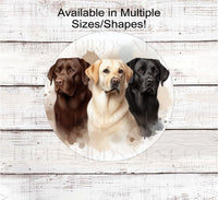 
              A beautiful trios of Labrador Retriever Dogs Everyday Wreath Sign.
            