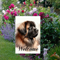 A beautiful Welcome Garden Flag with Leonberger dog.