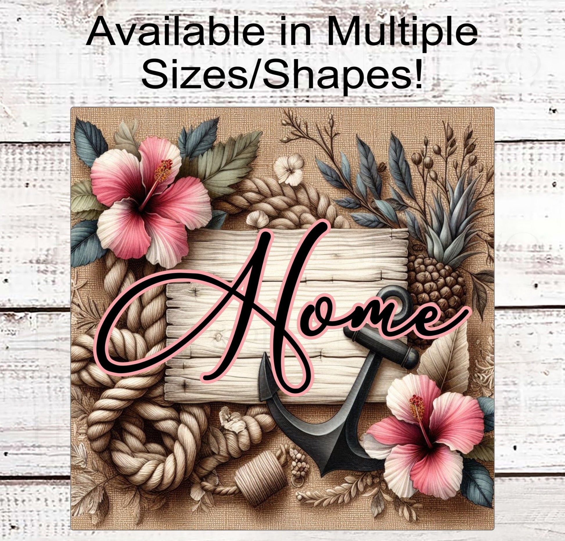 Home Wreath Sign - Tropical Wreath Sign - Beach Wreath Sign - Anchor Sign - Beach Welcome Sign - Hibiscus Flowers - Pineapple Decor