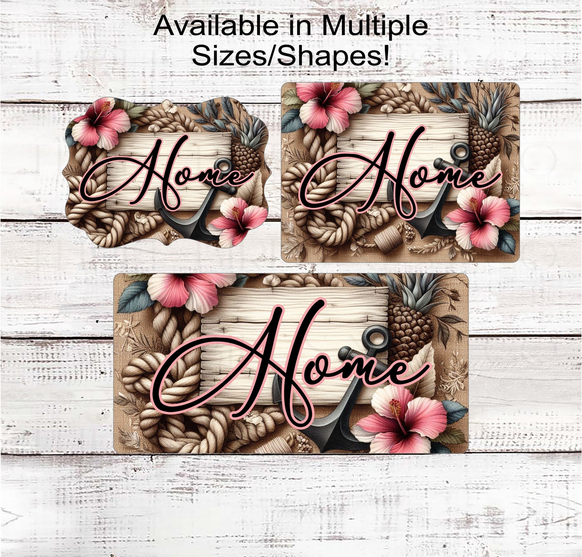 Home Wreath Sign - Tropical Wreath Sign - Beach Wreath Sign - Anchor Sign - Beach Welcome Sign - Hibiscus Flowers - Pineapple Decor