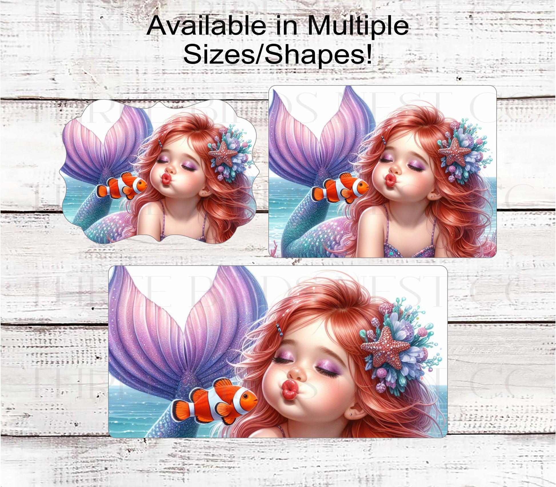 Baby Girl Mermaid Beach Wreath Sign - Clownfish Sign - Nautical Ocean Decor - Starfish Sign