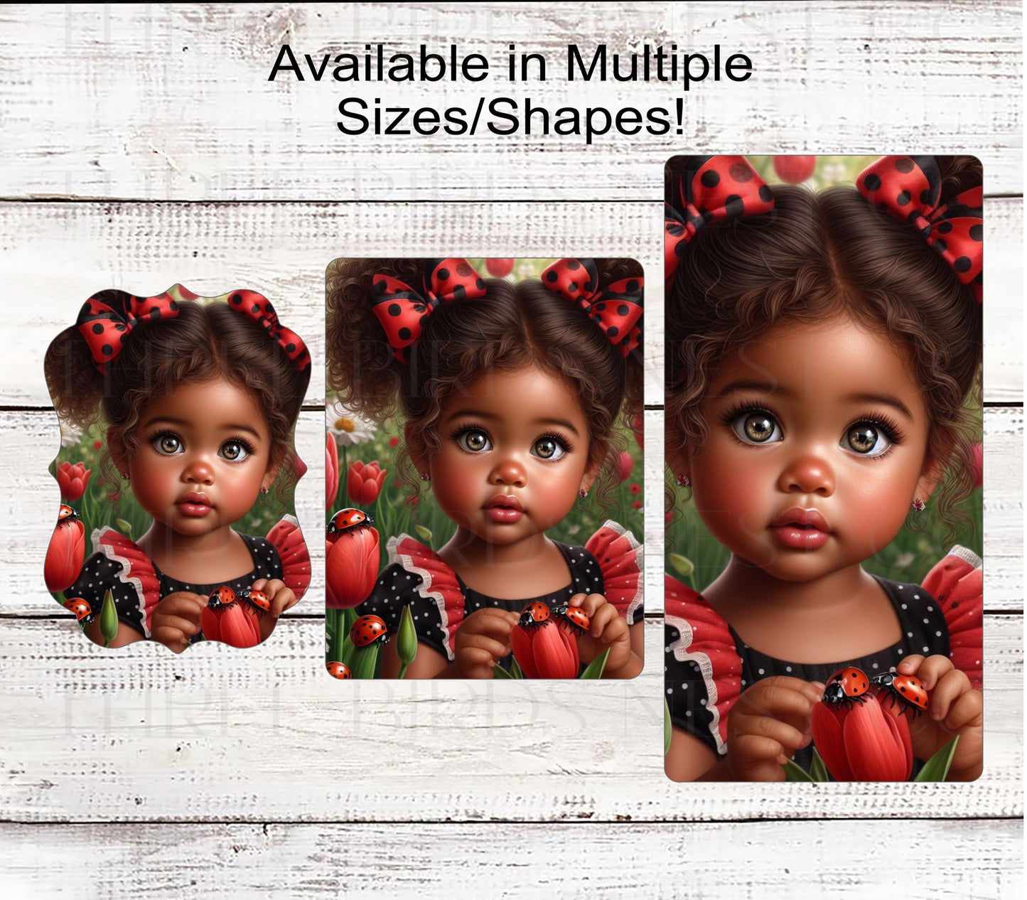 Ladybug Wreath Sign - African American Girl - Tulips - Everyday Wreath Signs - Ethnic Decor