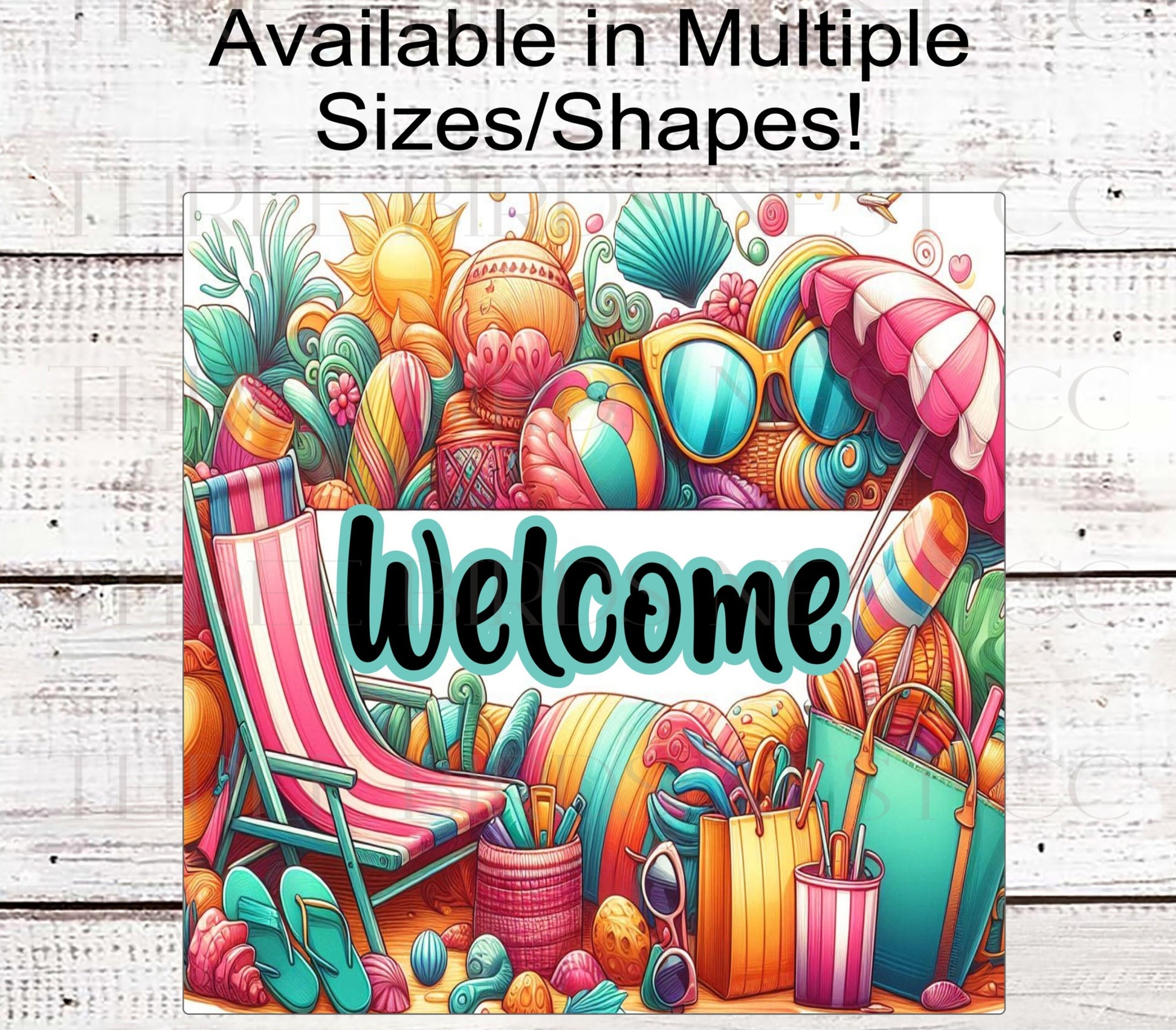 Summer Wreath Sign - Tropical Wreath Sign - Beach Wreath Sign - Welcome Wreath Sign - Flip Flops Sign - Beach Welcome Sign