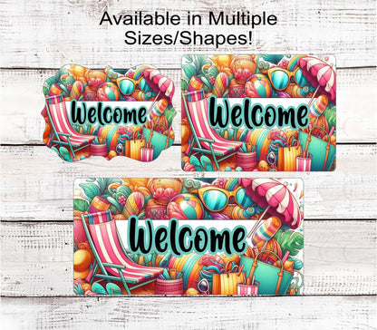 Summer Wreath Sign - Tropical Wreath Sign - Beach Wreath Sign - Welcome Wreath Sign - Flip Flops Sign - Beach Welcome Sign