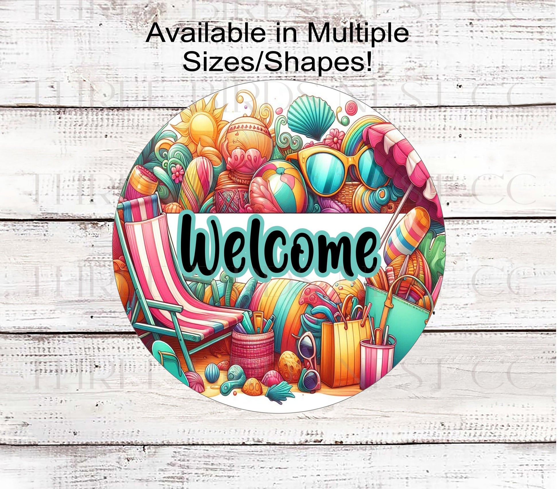 Summer Wreath Sign - Tropical Wreath Sign - Beach Wreath Sign - Welcome Wreath Sign - Flip Flops Sign - Beach Welcome Sign