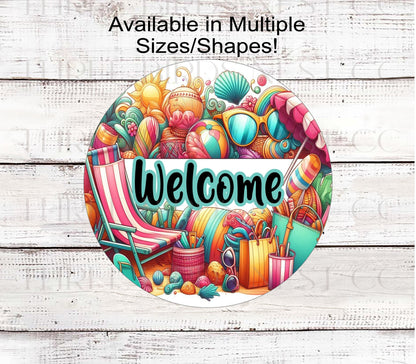 Summer Wreath Sign - Tropical Wreath Sign - Beach Wreath Sign - Welcome Wreath Sign - Flip Flops Sign - Beach Welcome Sign
