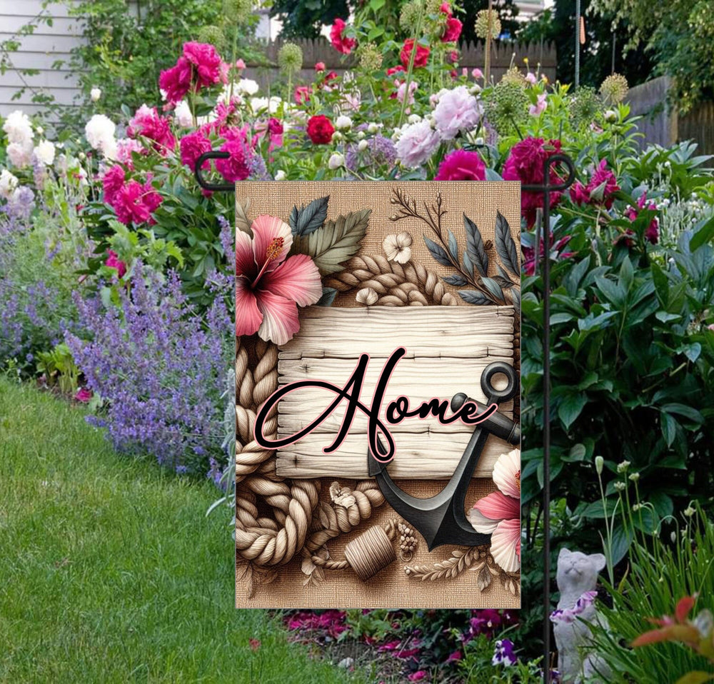 A beautiful Garden Flag with a Boat Anchor and Hibiscus Flowers