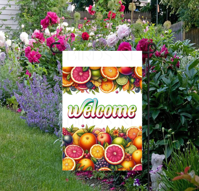 A beautiful Garden Flag with fresh Tropical Summer Fruit.