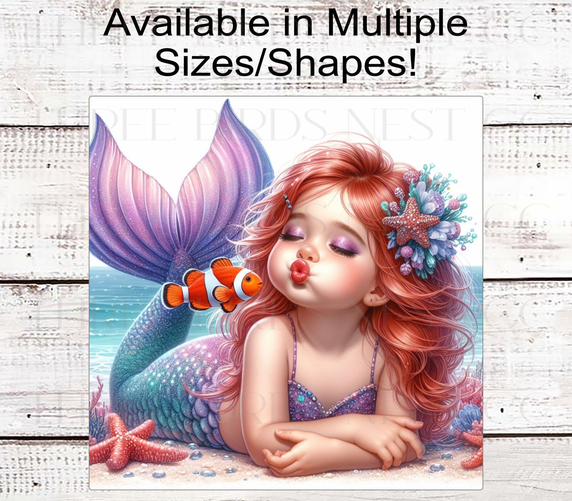 Baby Girl Mermaid Beach Wreath Sign - Clownfish Sign - Nautical Ocean Decor - Starfish Sign