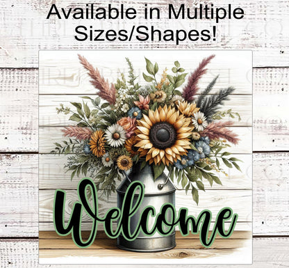 Sunflower Welcome Wreath Sign - Farmhouse Wreath Sign - Floral Welcome Sign - Sunflowers Decor