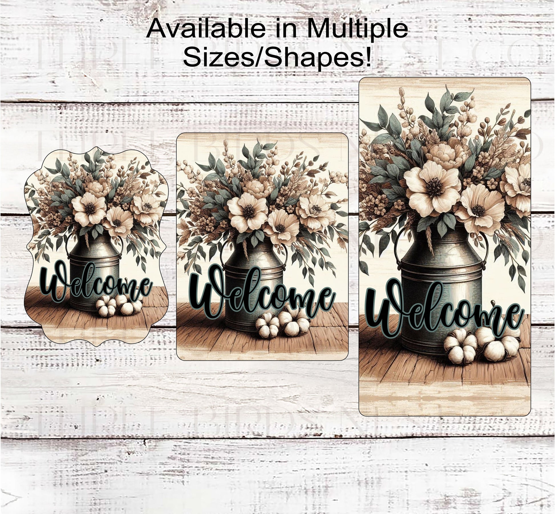 Magnolia Welcome Wreath Sign - Farmhouse Wreath Sign - Floral Cotton Welcome Sign - Rustic Milk Can