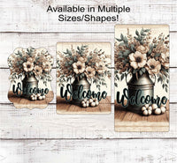 
              Magnolia Welcome Wreath Sign - Farmhouse Wreath Sign - Floral Cotton Welcome Sign - Rustic Milk Can
            