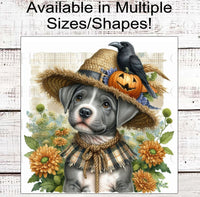 
              Fall Scarecrow Wreath Sign - Staffordshire Terrier Dog - Halloween Dog - Black Crow - Jack-O-Lantern Pumpkin - Pit Bull Lover - Pet Dog Sign
            