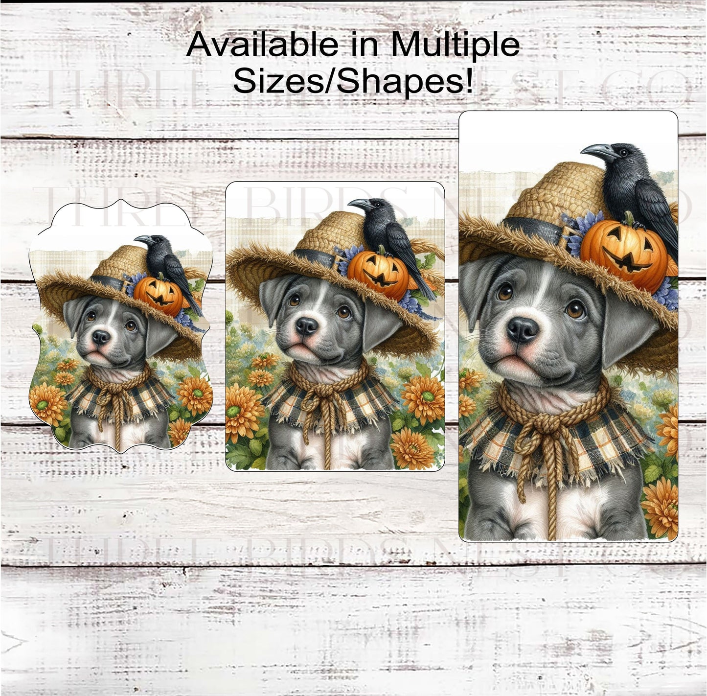 Fall Scarecrow Wreath Sign - Staffordshire Terrier Dog - Halloween Dog - Black Crow - Jack-O-Lantern Pumpkin - Pit Bull Lover - Pet Dog Sign