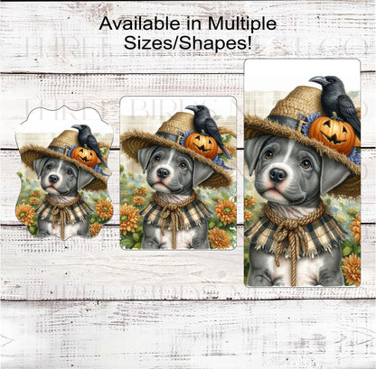 Fall Scarecrow Wreath Sign - Staffordshire Terrier Dog - Halloween Dog - Black Crow - Jack-O-Lantern Pumpkin - Pit Bull Lover - Pet Dog Sign