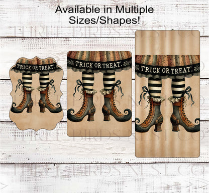Trick or Treat Halloween Witch Legs Wreath Sign - If the Shoe Fits - Primitive Decor - Vintage Halloween