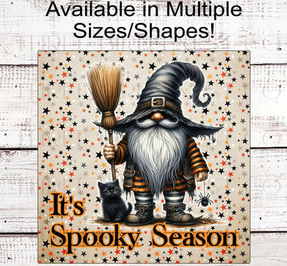 Spooky Season - Halloween Witch Gnome Wreath Sign - Black Cat Decor