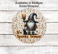 
              An adorable Witch Gnome with his broom and black cat are here to celebrate Spooky Season on a vintage Halloween stars background.
            