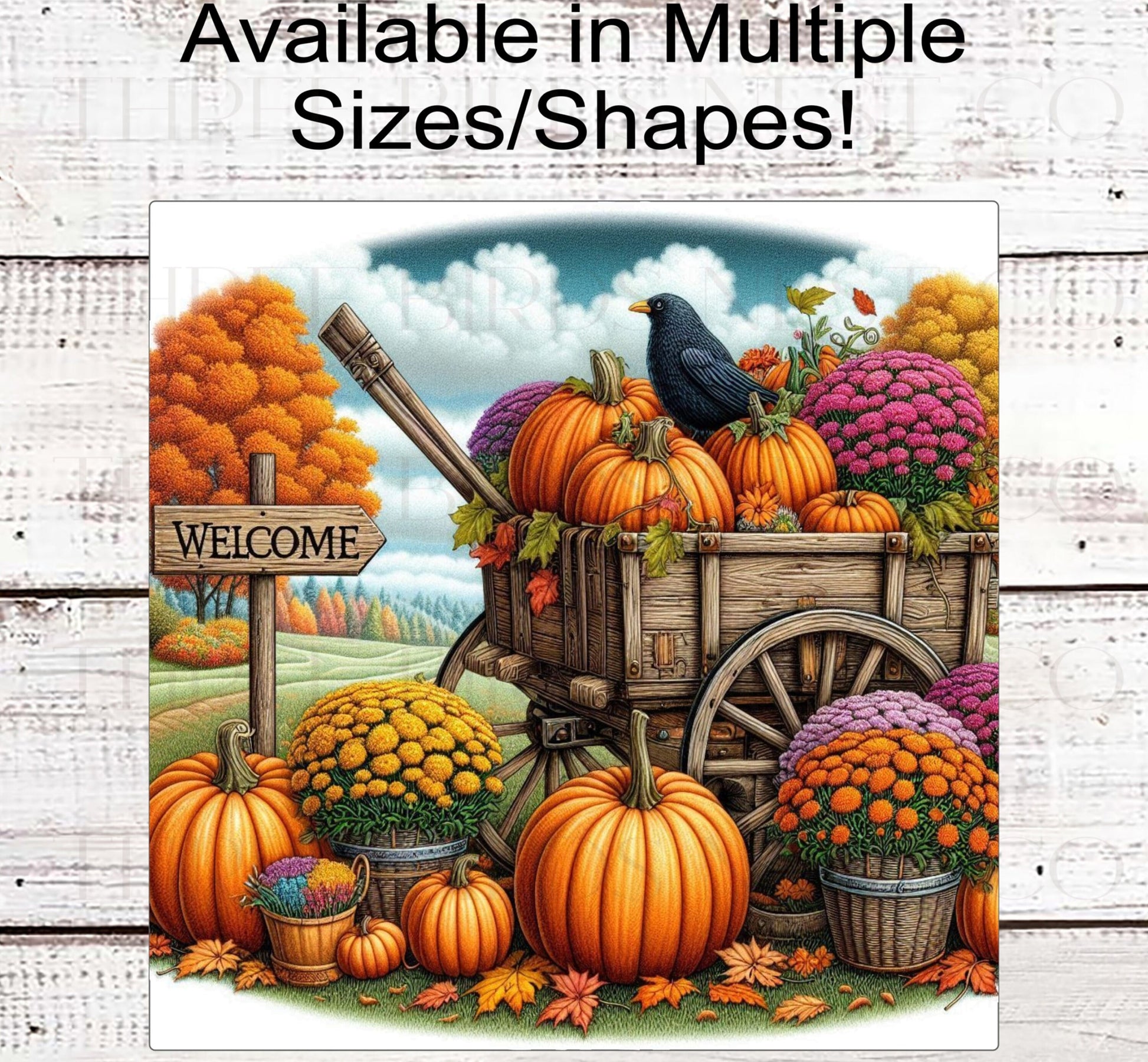 Fall Wreath Sign - Black Crow - Pumpkins Sign - Welcome to Our Patch - Pumpkin Wagon - Mums Sign