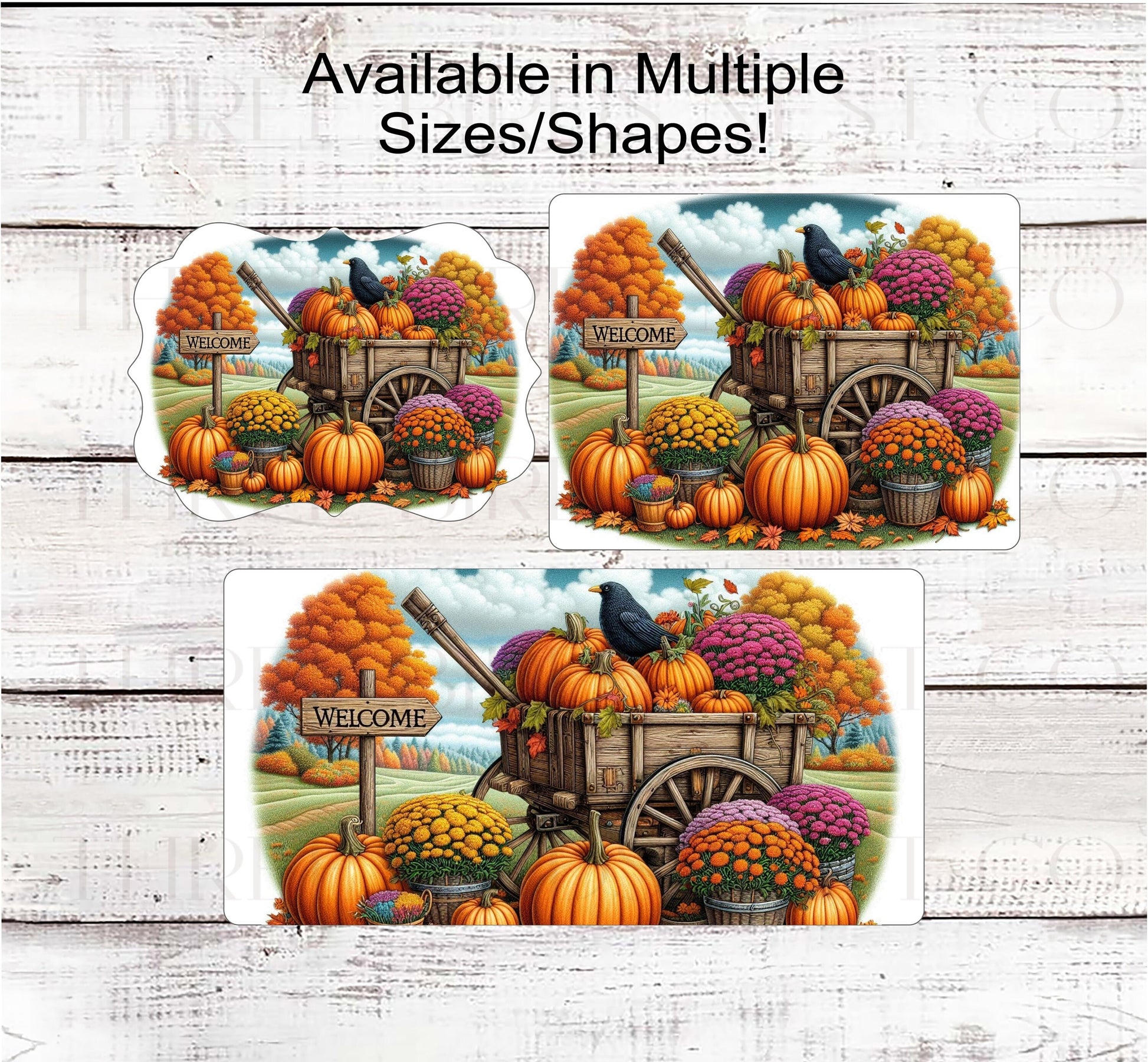 Fall Wreath Sign - Black Crow - Pumpkins Sign - Welcome to Our Patch - Pumpkin Wagon - Mums Sign