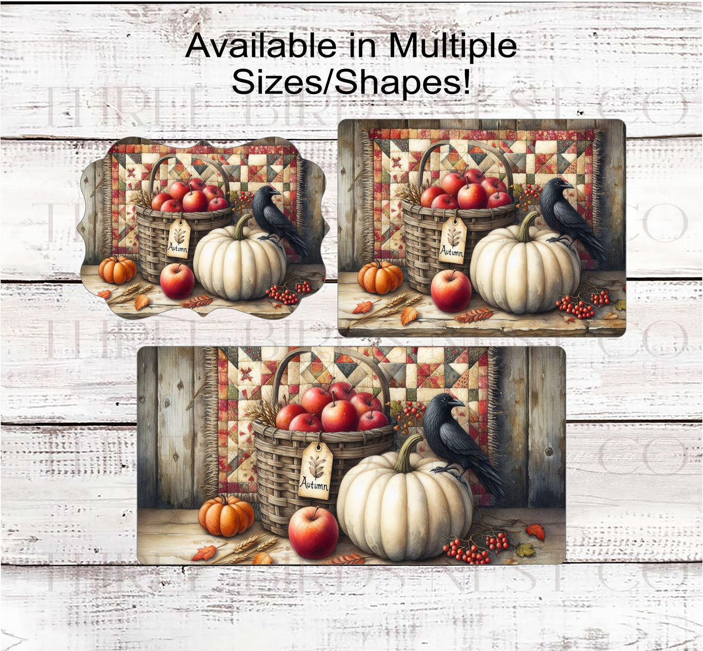 Primitive Fall Wreath Sign - Vintage Quilt - Black Crow - White Pumpkin - Farmers Market - Farm Fresh Apples