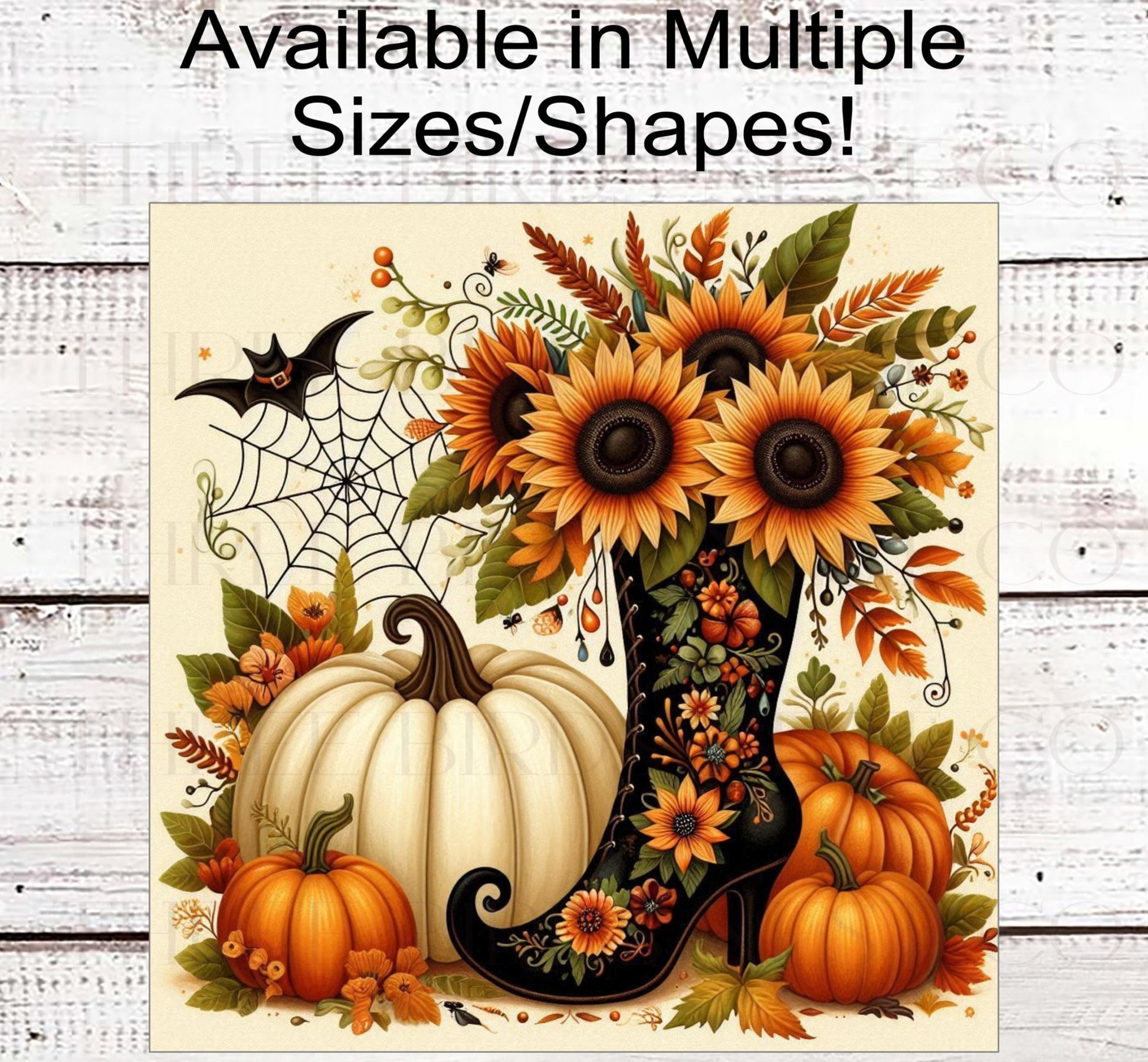 Halloween Witch Boot Wreath Sign - Fall Sunflowers Decor - Pumpkins Sign - Black Bat