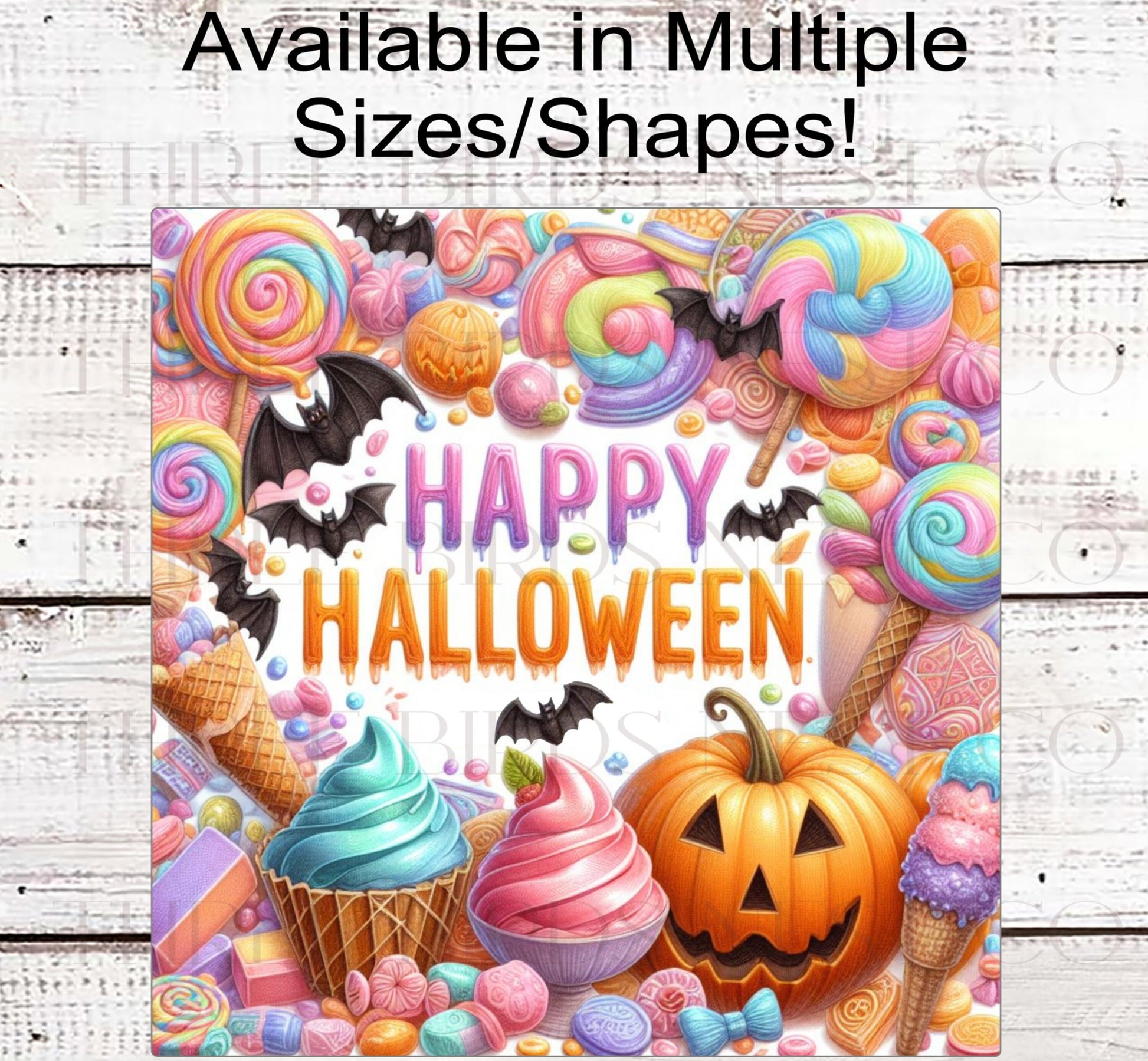 Pastel Halloween Candy Wreath Sign - Cute Halloween Decor - Bats - Cupcakes and Ice Cream