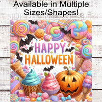 Pastel Halloween Candy Wreath Sign - Cute Halloween Decor - Bats - Cupcakes and Ice Cream