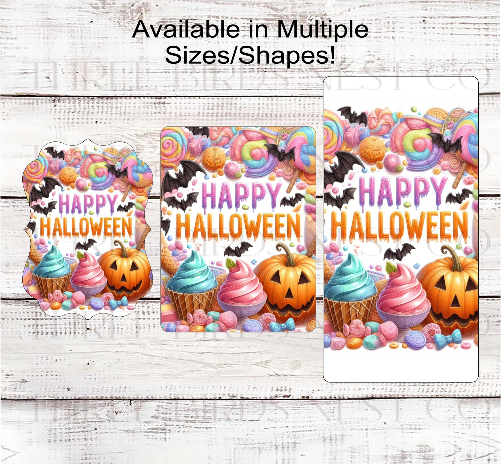 Pastel Halloween Candy Wreath Sign - Cute Halloween Decor - Bats - Cupcakes and Ice Cream
