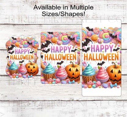 Pastel Halloween Candy Wreath Sign - Cute Halloween Decor - Bats - Cupcakes and Ice Cream