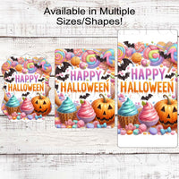 Pastel Halloween Candy Wreath Sign - Cute Halloween Decor - Bats - Cupcakes and Ice Cream