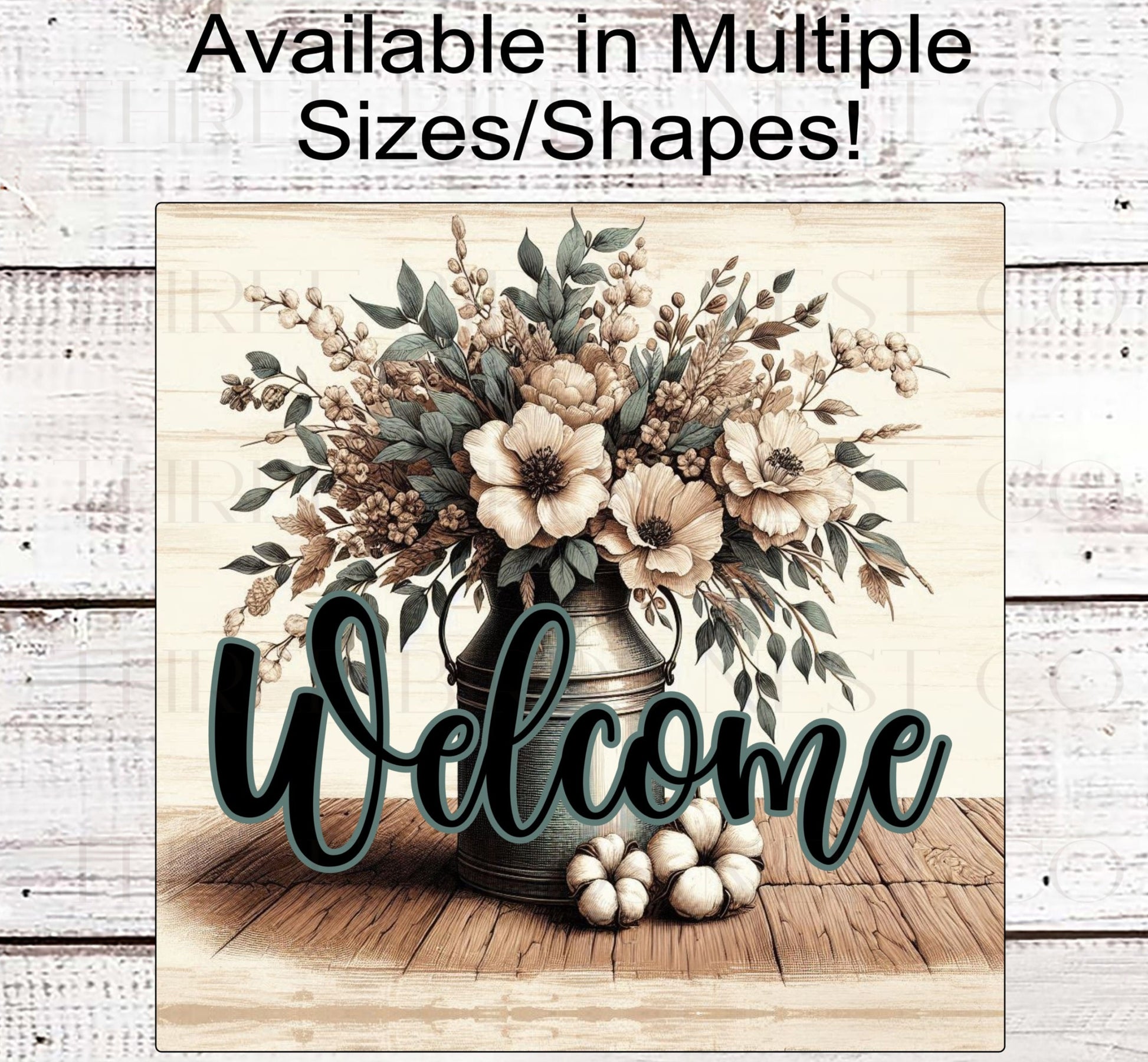Magnolia Welcome Wreath Sign - Farmhouse Wreath Sign - Floral Cotton Welcome Sign - Rustic Milk Can